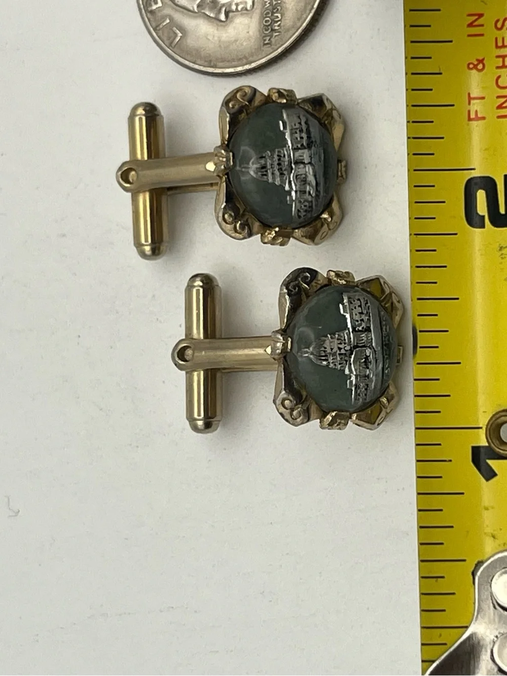 Washington DC Capitol Building reverse painting gold tone cufflinks vintage